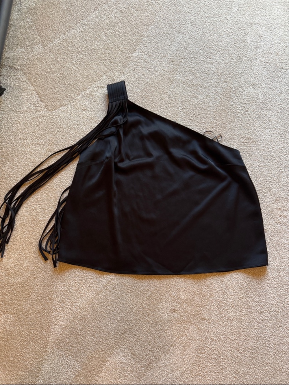 Banana Republic Black One-Shoulder Fringe Satin Top